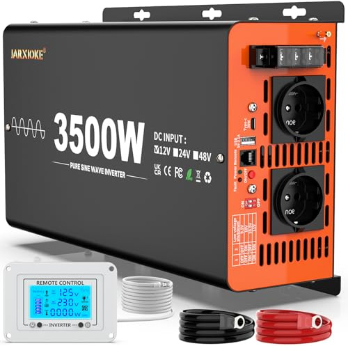 Inverter 12v 220v Onda Pura 3500W Power Inverter Invertitore di Potenza a Onda Sinusoidale Pura con Telecomando & LCD Intelligente & EU Presa & USB-A & Tipo-C