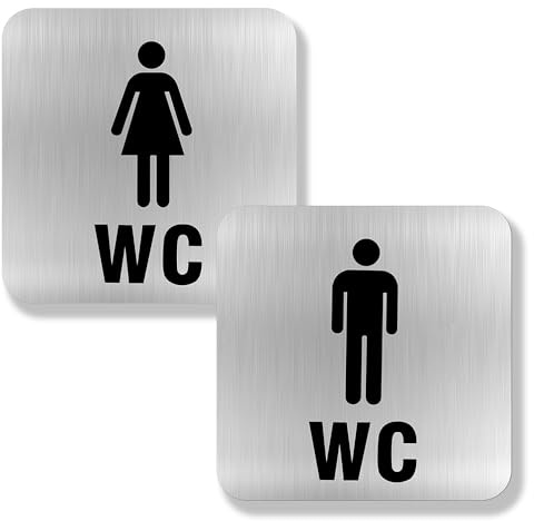 yotutun 2 Pieces Plaque Toilettes WC Hommes Femmes, Plaque de Porte Signalétique Aluminium Brossé Signalisation WC pour Toilette Porte Restaurant Publique Hôtel Cafétéria (Carrée, 12 x 12cm)