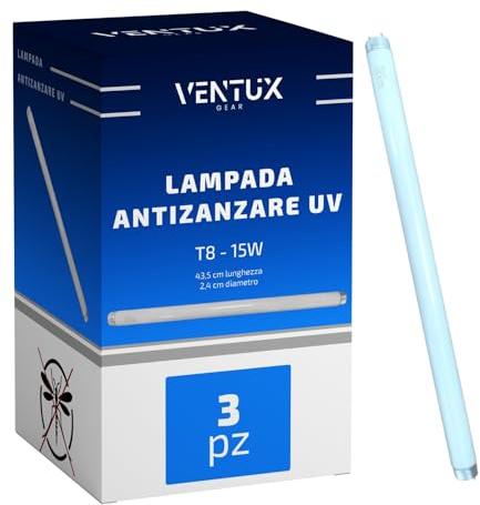 VENTUX GEAR Lampada Antizanzare UV T8 15W – Tubo Fluorescente a Ultravioletti per Trappole Insetti Volanti – Luce Attinica Attrattiva (3)