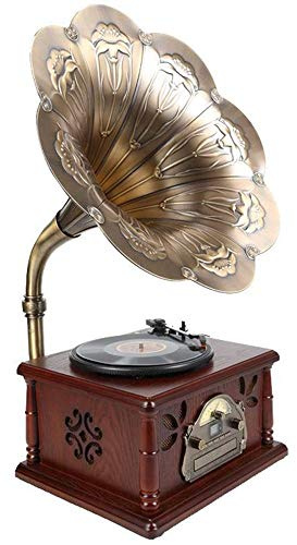 ZJFHEYUO Grammofono Antico in Legno massello, fonografo retrò, Lettore CD Bluetooth Multifunzione, Regalo Decorativo, 42 * 32 * 88 cm