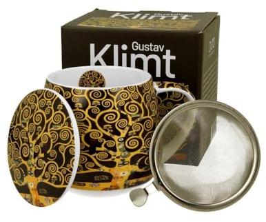 Duo Teebecher mit Sieb & Deckel inspiriert von G. Klimt Tree of Life braun – 0,43l