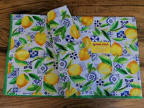 Pago Poco Tovaglia Rettangolare in Plastica 100% Impermeabile Disegno LIMONI E MAIOLICHE In Tutte le Misure.. MADE IN ITALY !!! (140X180)