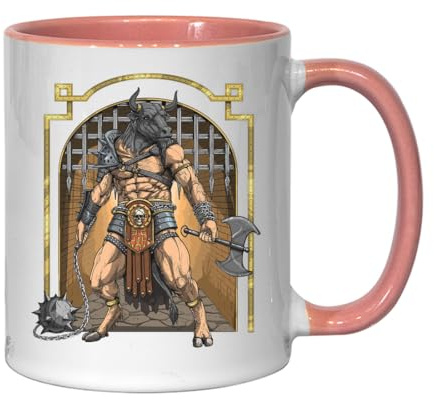 Tazza da tè e caffè in ceramica con Minotauro dei combattenti dell'antica Grecia, rosa