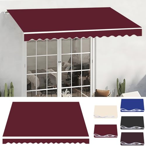 Polyester Markisenstoff zum Klemmen von Markisen Outdoor Balkon Ersatzmaterial Gartenleinwand kein Rahmen nötig (Weinrot 4,5x1,5m)