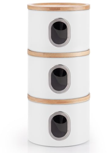 EHC Set of 3 Kitchen Storage Canisters for Tea, Coffee, and Sugar, Transparent Window Airtight Kitchen Multi-Purpose Containers, White