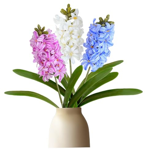 Cndiyald Artificial Hyacinth Flowers 16.5, 3-Pack Real Touch Flowers for Home Decor