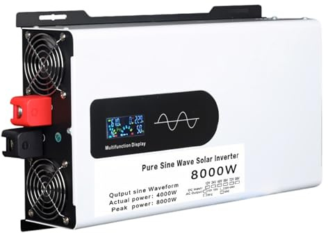 Inversor de Voltaje de Onda Sinusoidal Pura 5000w 6000w 8000w 10000w 12000w para Coche, Convertidor 12v 24v 48v 60v 72v 96v a 110v/220v, para Portátiles, Camiones (8000W, 12V to 220V)