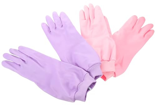 HEMOTON 2 Pairs Waterproof Pvc Dishwashing Gloves with Non-slip Grip, Thickened Winter Thermal Kitchen Gloves with Hanging Loop for Household Cleaning and Vegetable Washing, Purple