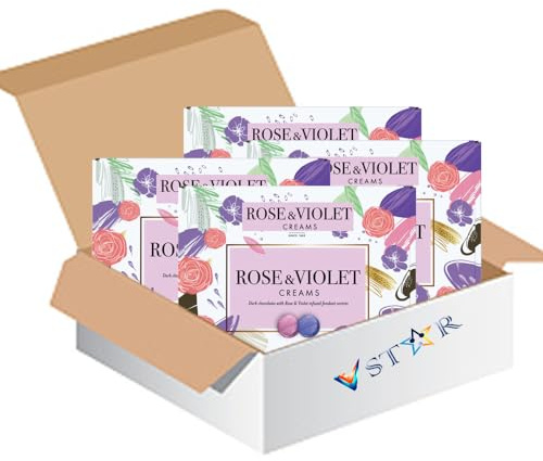 Vegan Dark Chocolate Variety Pack – Assorted Plant-Based Chocolate Bars – Dairy-Free, Rich Flavour for Sharing & Gifts (Half Box (x Boxes), Rose & Violet Creams 200g)