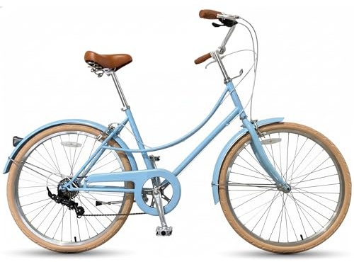 26 Zoll City-Commuter Fahrrad für Damen, Shimano 7-Gang Komfortables City-Bike mit Kenda 26x 1,75 Reifen, Tourenrad mit verstellbarem Sattel für Frauen und Seniorinnen, Blau