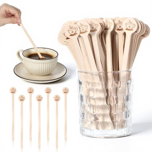 100 varillas agitadoras de café, 15 cm, mango redondo, palillos de madera, palillos de madera para café, leche, té, cócteles, té, bares y restaurantes