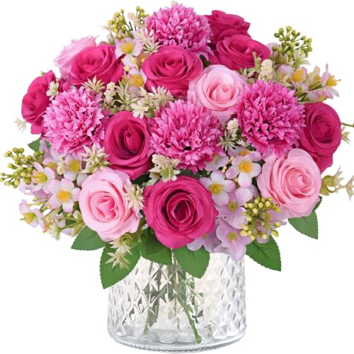 Weldomcor 4 mazzi di fiori artificiali realistici, ortensie artificiali, bouquet di fiori di seta per bouquet da sposa, decorazione da tavolo, composizione floreale, matrimonio, soggiorno, colore rosa