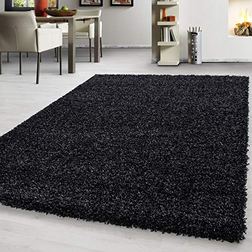 Teppium Moderner Hochflor Teppich Läufer Flur 60x110 cm Anthrazit - Shaggy Flauschiger Teppich, Extra Weich, Pflegeleicht - Ideal als Bettvorleger Schlafzimmer, Küchenläufer, Wohnzimmerteppich