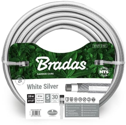 BRADAS Gartenschlauch 1/2 50m NTS knickfest verdrehungsfest Wasserschlauch White Silver WWS1/250 5359