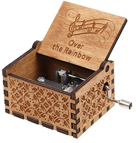Huntmic Wooden Hand Crank Rainbow Music Box, Classic Vintage Wood Handmade Over the Rainbow Musical Boxes Best Gift for Kids,Friends (Over the Rainbow)