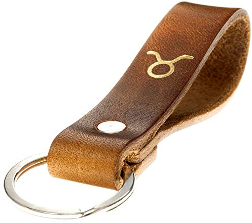 ELBERCRAFT Llavero cuero signo del zodiaco dorado repujado el pequeño regalo Unisex adulto