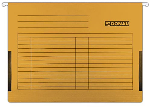 DONAU 7420905-12 Hängetasche mit Leinenfröschen| Aus Recycling-Karton 230 GSM für DIN A4 Farbe: Orange | 5er Packung| auswechselbarem Blanko-Schildchen|