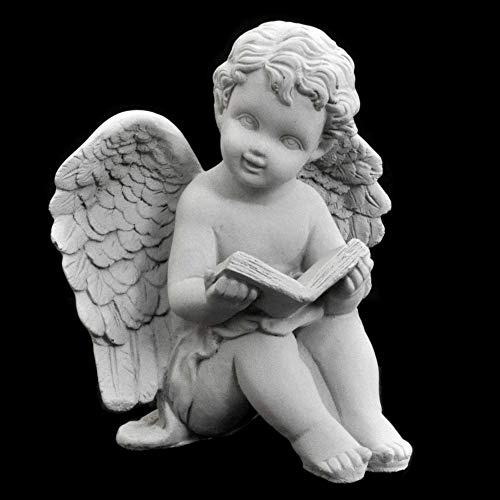 Thaiboo Massive Steinfigur Engel mit Buch Amor Skulptur Steinguss Gartendeko Gartenfigur wetterbeständig