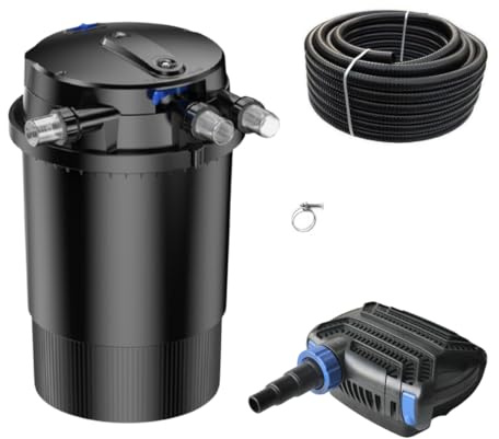 AquaOne Teichfilter Set mit Teichpumpe I Filteranlage CPU-30000 für einen Teich bis 60.000 Liter I Komplettset mit UV Lampe Eco Pumpe 70 Watt Teichschlauch Nr. 49