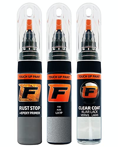 FIRANTO Kit de Pintura de Retoque Coche para Audi LX7P Tornadograu, Set de Reparación de Rayones y Arañazos Incluye 15 ml Bolígrafo para Retocar Pintura Coche, Primer y Barniz
