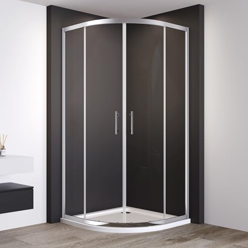 IMPTS Duschkabine 90x90cm Viertelkreis Runddusche, Duschabtrennung Schiebetür Dusche mit 6mm ESG Nano Glas, Höhe 195 cm, Duschtüren Radius 550 mm, ohne. Duschwanne