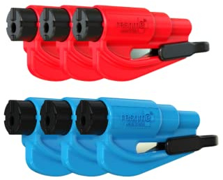 RESQME The Original Emergency Keychain Car Escape Tool, 2-in-1 Seatbelt Cutter and Window Breaker, Made in USA, Red, Compact Emergency Hammer
