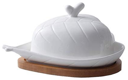 Mantequillera Bandeja de contenedor de postre de plato de mantequilla de porcelana creativa con cubierta de mantequilla sellada multifunción para mantequilla suave y queso(blanco) Recipiente para Mant