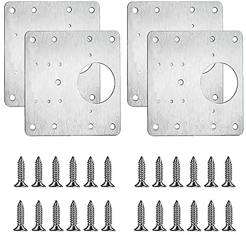 4 Stück Scharnier Reparaturplatte, Edelstahl Schrankscharnier Reparaturplatten mit 24 Stück Schrauben und 18 Montagebohrunge, für Küche, Schublade, Schrank, Möbel, Enster, 9 x 9 cm