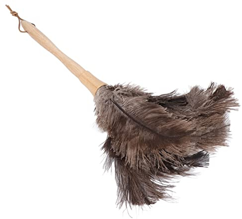 Plumeau D'autruche, Plumes D'autruche Véritables Naturelles Moelleuses avec un Long Manche en Bois, Plumeau de Particules de Poussière Réutilisable pour Stores, Clavier de Cuisine, Bureau à Domicile