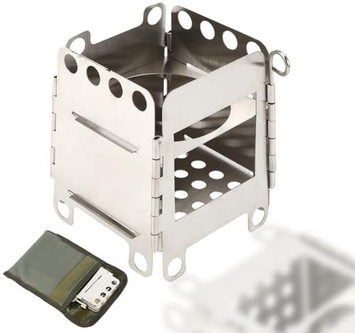 Réchaud de camping en plein air portable, réchaud professionnel pliable acier inoxydable brûleur alcool avec sac rangement pour cuisine pique-nique pliant poêle à bois léger la survie cuisson chasse