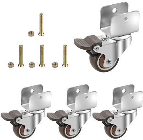 CPROSP 4 Rotelle Mobili con Freno Girevoli Ruote in Gomm a U, Ø38MM Ruote Per Carrello, Apertura Della Piastra: 25mm, con Cuscinetti Freno, 60kg, per Scaffali, Piccole Rotelle Girevoli per Fiori