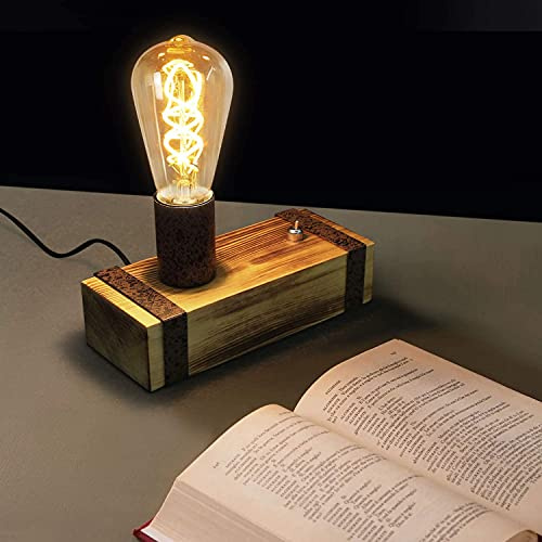 GBLY 2x Vintage Tischlampe Holz Tischleuchte Retro Nachttischlampe E27 | Industrial Nachttischleuchte 20CM Nachtlampe mit Stecker für Schlafzimmer Wohnzimmer Arbeitszimmer - Ohne Leuchtmittel