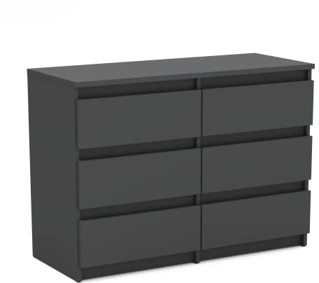 MRBLS Kommode mit 6 Schubladen Sideboard Schubladenschrank Kleiderschrank Modern Möbel mit Schubladen für Ihr Schlafzimmer (Grau Matt) – 100 x 71,5 x 33,5 cm (B/H/T)