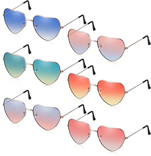 BBTO 6 Stück Hippie Brille Retro Herz Sonnenbrille 60er 70er Party Brille, 6 Farben