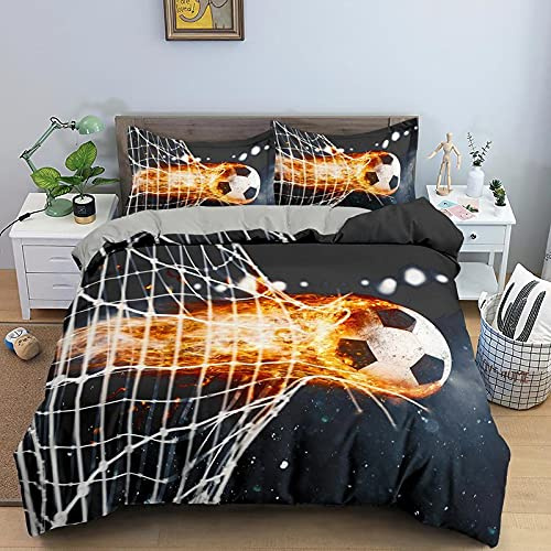 MHXYZHW Parure de Lit 90x190cm Enfant Football Gris 3 Pièces Housse de Couette et Taies d'oreiller 65x65cm Ensemble de literie en Respirante Hypoallergénique pour Enfant Ado