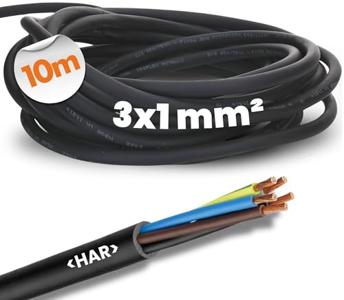 Lapp 1600117 Câble Caoutchouc H07RN-F 3G1 mm² - 10 m de Fil Électrique Noir | Cordon souple robuste résistant aux UV et froid pour extérieur. Câble de chantier flexible pour outillage professionnel.