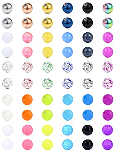 Rajnard Piercing Bolas 14G 5mm Bolas de Repuesto para Ombligo Piercing Lengua Industrial Septum Piercing Joyas Bola Luminosa Mujeres Hombres 60 Piezas Mezcla de Colores Set 2