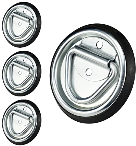 Jamiikury 4Pcs D-Ring Tie Down Anchors, 4 Inch Heavy Duty Tie Down Hooks Floor Flush Surface Mount for Trailers, Truck, Bed Bracket, Pickup Camper, 2000 lbs Capacity