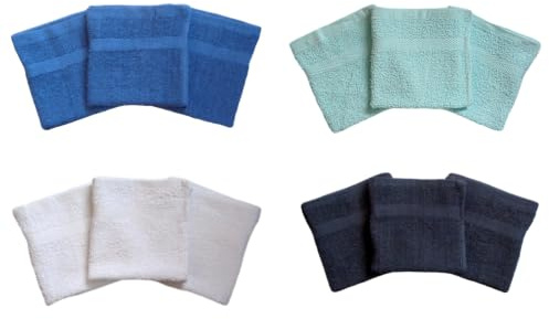 Waddington Face Cloth Flannels Pack Of Four 100 Percent Cotton Assorted Colours White, Navy, Mint, Black