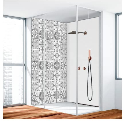 Duschrückwand, Badrückwand, Duschverkleidung, Wandverkleidung aus 3 mm Alu-Verbundplatte, 100x250cm, Fliese Grau Matt - 7292