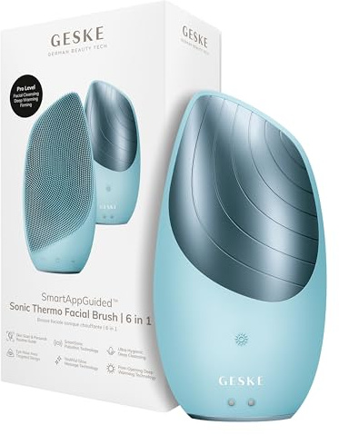 GESKE | SmartAppGuided™ Sonic Thermo Facial Brush | 6 i 1 | hudrengöring | rengöringsborste med värmefunktion | enhet för ansiktsmassage | elektrisk ansiktsborste | ansiktsrengöringsenhet