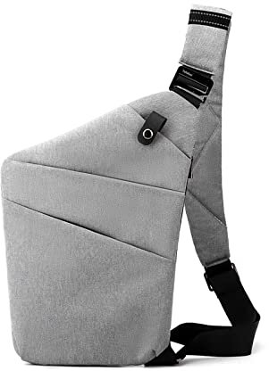 FANDARE Anti-Diebstahl Brusttasche Herren Sling Crossbody Pack Umhängetaschen Schultertasche Bauchtasche Crossover Rucksack Daypacks für Männer Outdoor Reisen Camping Wanderrucksäcke Grau