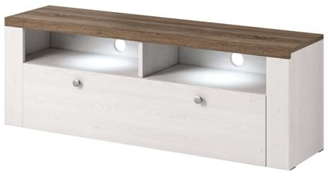 PRICE FACTORY just for you Meuble TV 140cm Collection Santiago. Couleur Blanc Effet Bois et chêne. 1 Porte