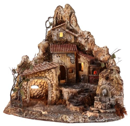 Dorf vor Felswand, mit Ofen und Brunnen, für 10 cm Krippe, 55x50x50 cm