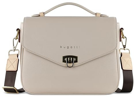 bugatti Ella Classic Bag für Damen, Umhängetasche aus Kunstleder, Henkeltasche, beige