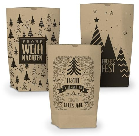 itenga Geschenktüten I Papiertüten I Bodenbeutel aus Papier I Weihnachtsmotive I Weihnachten I Geschenk zum Füllen I 17x26 cm (75x Geschenktüte (3 Motive))
