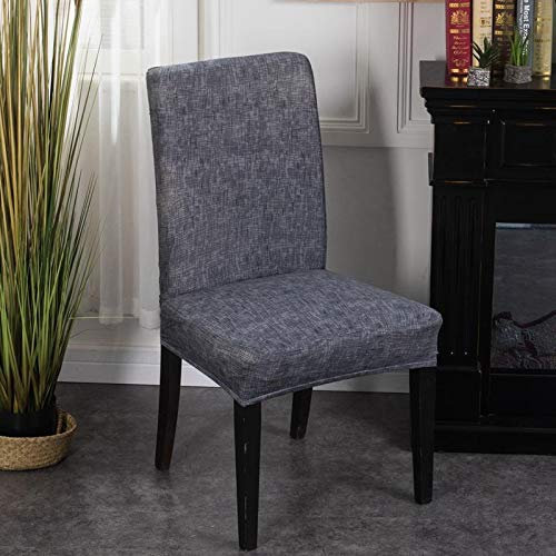 Stuhlhussen 2er Set Leinen Korn Dunkelgrau Stretch Stuhlbezug,Abnehmbare Waschbar Stuhlhussen Schwingstühle, Hussen Für Stühle,Spandex Stuhlbezüge ​Für Hotel, Küche