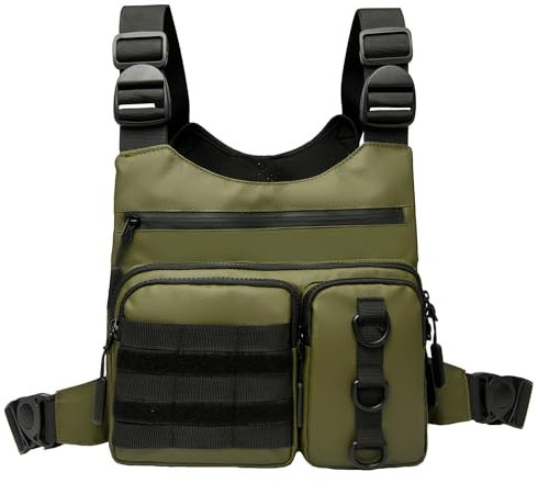 Criuage Outdoor-Sport-Brusttasche für Herren und Damen, großes Fassungsvermögen, Laufweste, Rig mit Wasserflaschentasche, bequem, freihändig, EDC-Brusttasche für Wandern, Radfahren, Reisen (Olivgrün)