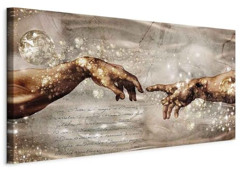 B&D XXL - Leinwandbild Creation Adam Michelangelo, 120x60 cm, 1-teilig | Hochwertige Leinwand, sofort aufhängbar, ideal fürs Wohn- oder Schlafzimmer, wasserfest und lichtecht, langlebig, stilvoll