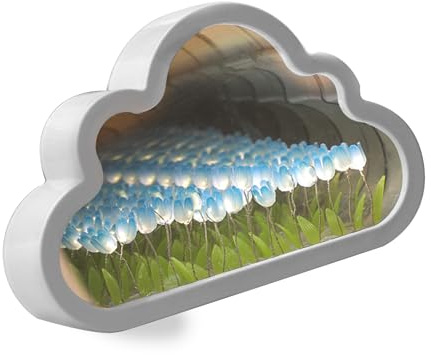 Tulip Mirror Night Light, 20 Flower Cloud Tulip Night Light Finished, Desktop Decoration Bedroom Decor, Gift for Birthday, Valentine's, Thanksgiving, Halloween, Christmas, Mother's Day (Blue)